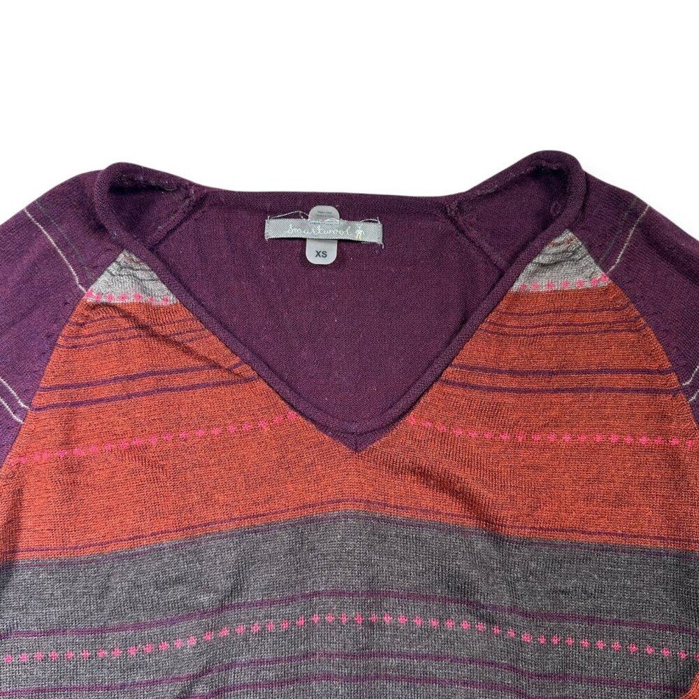 Smartwool‎ Merino Blend Womens XS V Neck Base layer Pullover Purple and Orange - Picture 3 of 5